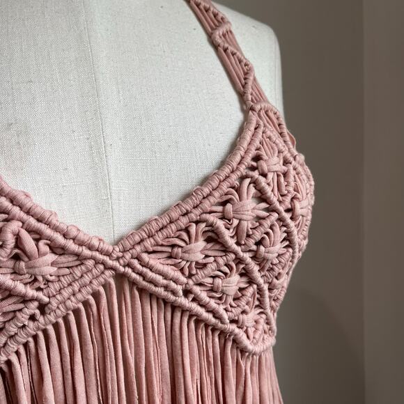 Forever 21 Pink Festival Macrame Fringe Halter Top Size M - Picture 5 of 10